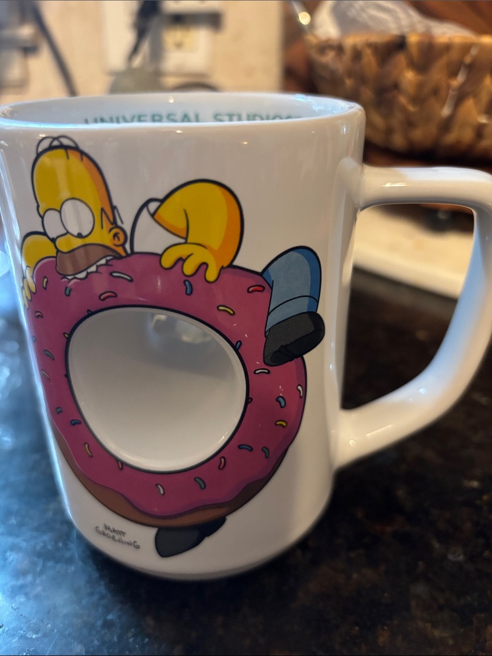 Universal studios The Simpsons White Ceramic Mug with Pink Donut Graphic